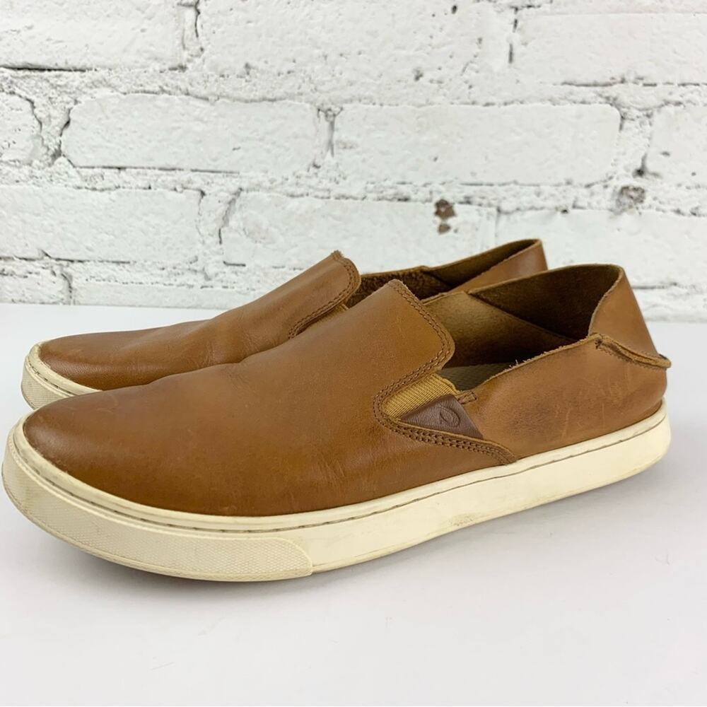 Olukai Pehuea Brown Leather Slip On Loafer W 9.5